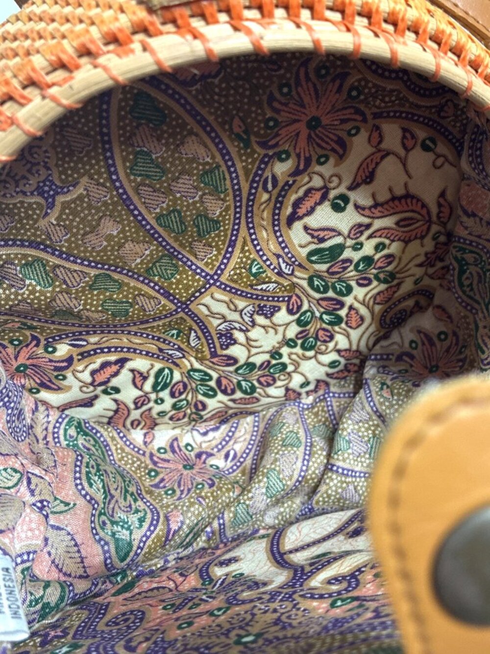 Round Rattan Wicker Circle Crossbody Bag Leather Strap Boho Beach 8in (ST) - Picture 4 of 6